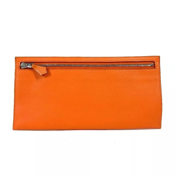HERMES Zip Zap Pouch Slim pouch wallet pencil case Swift Orange - Picture 1 of 12